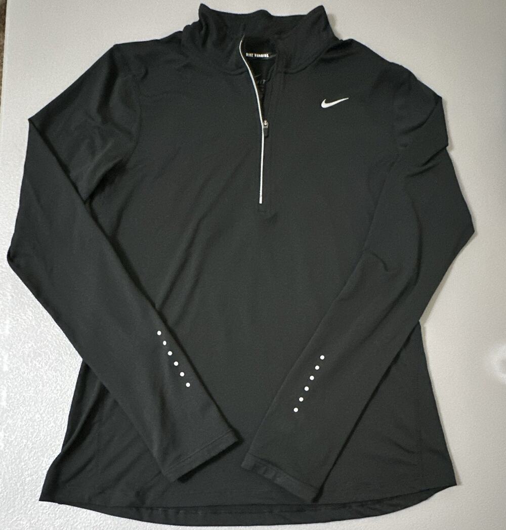 Nike Dri-FIT Womens Running 1/4 Zip Mock Neck Long Sleeve Black M Reflective - Picture 1 of 14